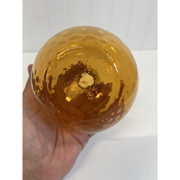 MCM QUILTED Glass Amber "vase" With‎ Ruffle Top Edge HAS 2 BUBBLES. SEE PHOTO - Picture 4 of 9